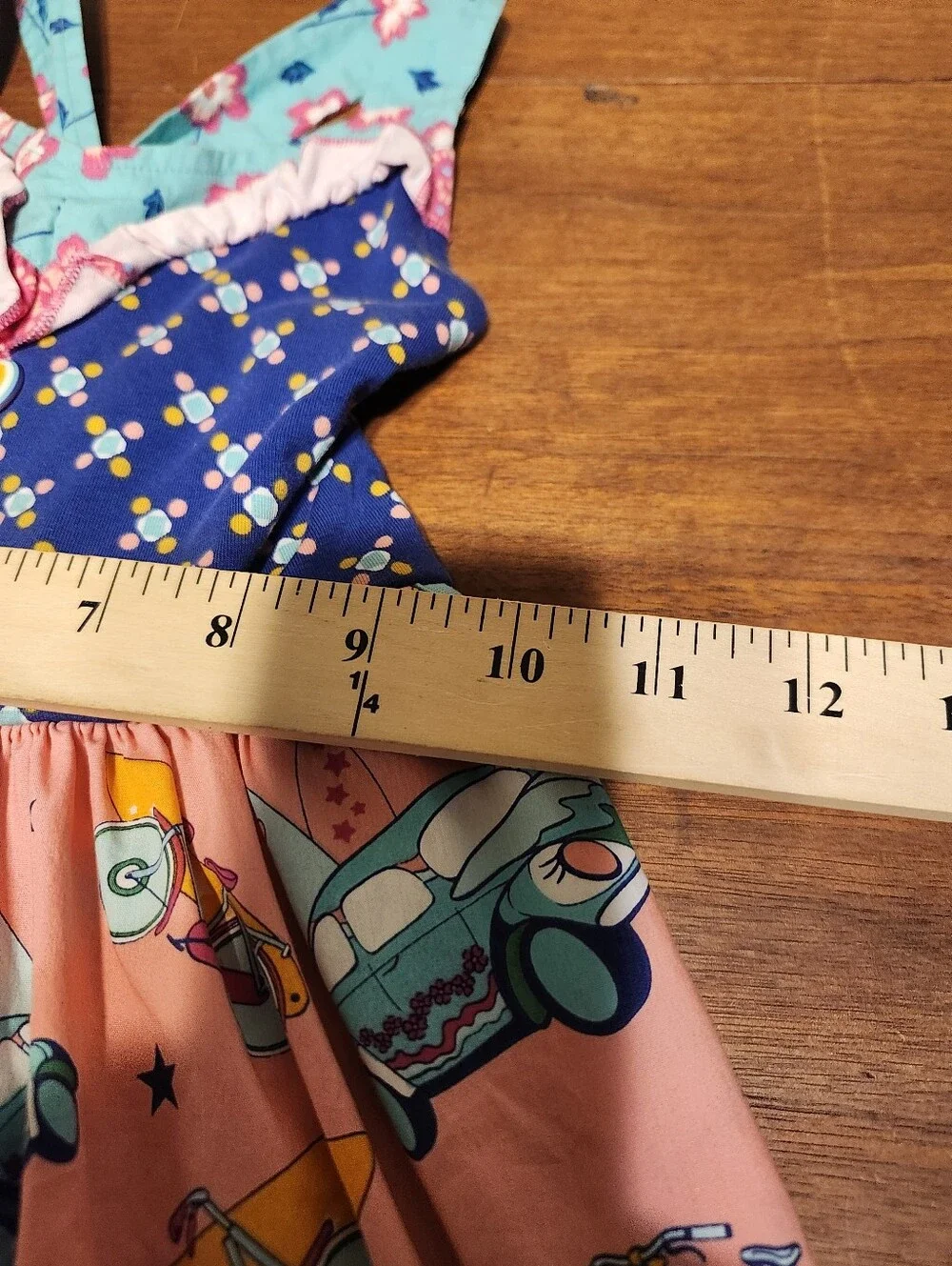 Wildflowers Girls Sundress Size 6 Pink Blue Bicycle Scooter Print Ruffle Dress